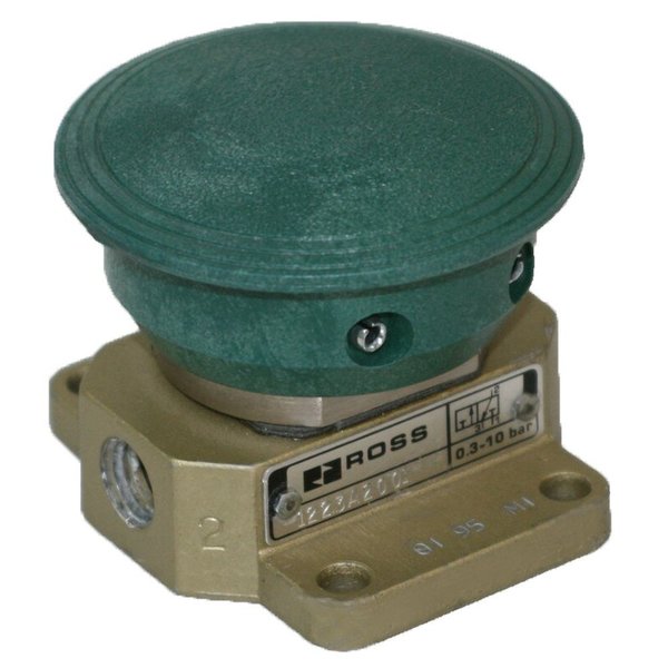 Ross Controls Heavy Duty Palm Button 12 Series, 3/2 Single Spring Return, Green, 1/4 NPT 1223B2001